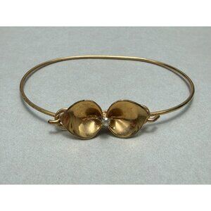 Vintage Gold Filled Bow Bracelet Elegant Minimalist Rhinestone Accent